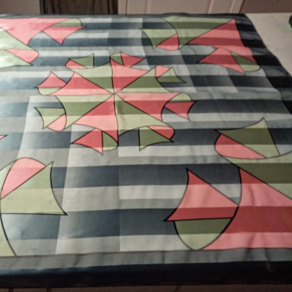 Large Color Block Abstract Print Square Scarf - Picture 2 of 5
